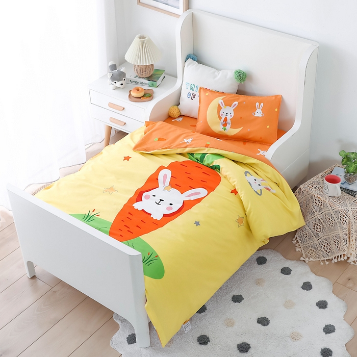 91家纺网 家纺一手货源 找家纺 2025新品全棉大版幼儿园三件套儿童被褥六件套宝宝午睡入园婴儿床床上用品 萝卜小兔