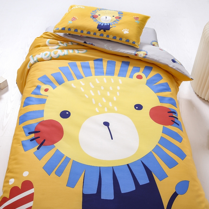91家纺网 家纺一手货源 找家纺 2025新品全棉大版幼儿园三件套儿童被褥六件套宝宝午睡入园婴儿床床上用品 甜心狮子
