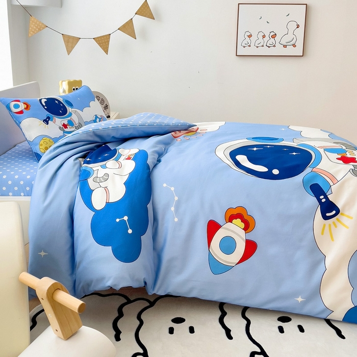 91家纺网 家纺一手货源 找家纺 2025新品全棉大版幼儿园三件套儿童被褥六件套宝宝午睡入园婴儿床床上用品 宇宙探险