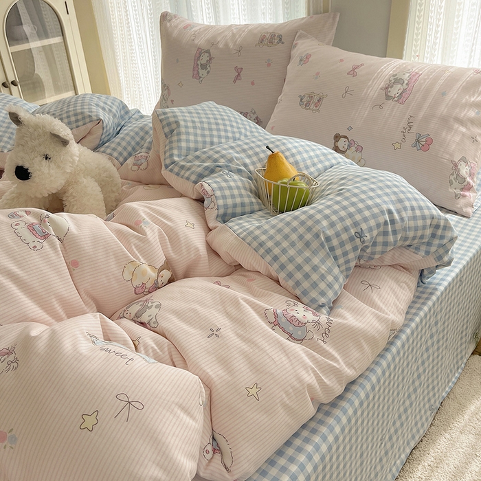 91家纺网 家纺一手货源 找家纺 瑞莱 2025新款开学季全棉纯棉萌趣印花四件套 甜品小狗