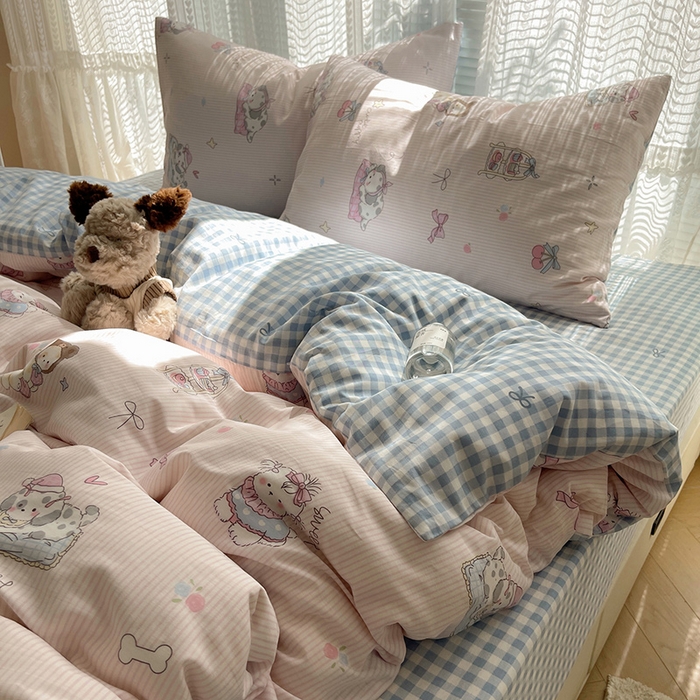 91家纺网 家纺一手货源 找家纺 瑞莱 2025新款开学季全棉纯棉萌趣印花四件套 甜品小狗