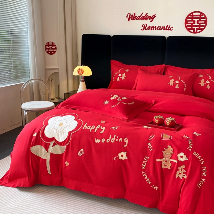 91家纺网 家纺一手货源 找家纺 青柚 2025新款高端婚庆刺绣四件套（标准不低于158加大不低于168以此类推，低价必投不撤销） 平安喜乐