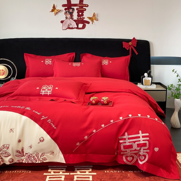 91家纺网 家纺一手货源 找家纺 青柚 2025新款高端婚庆刺绣四件套（标准不低于158加大不低于168以此类推，低价必投不撤销） 余生欢喜