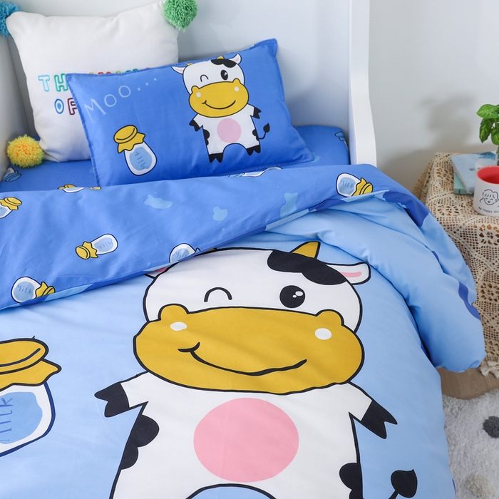 91家纺网 家纺一手货源 找家纺  2025新品全棉大版幼儿园三件套儿童被褥六件套宝宝午睡入园婴儿床床上用品 快乐牛牛