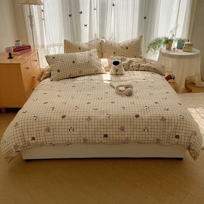 91家纺网 家纺一手货源 找家纺 瑞莱 2025新款开学季全棉纯棉萌趣印花四件套 曲奇小狗