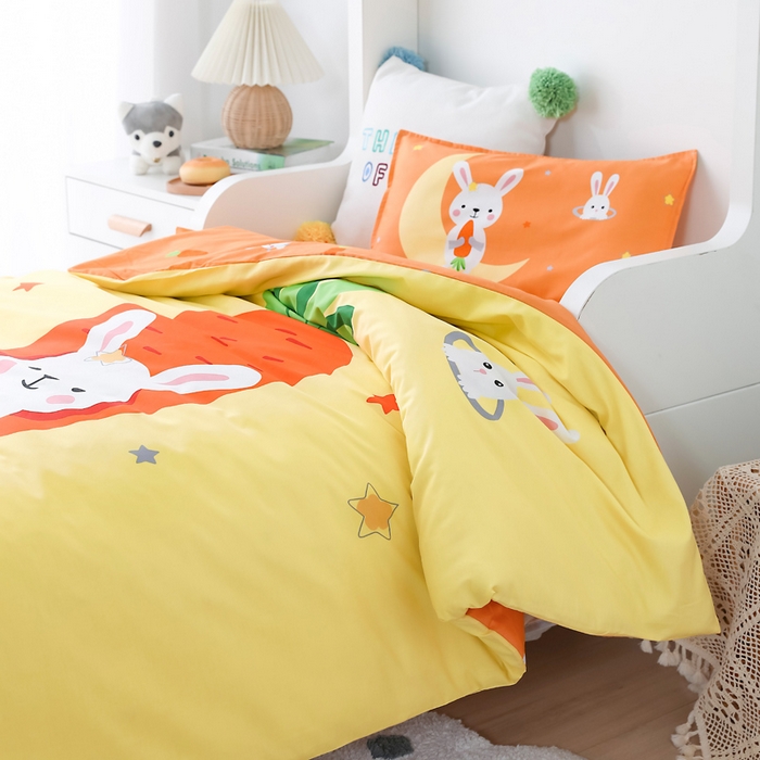 91家纺网 家纺一手货源 找家纺 2025新品全棉大版幼儿园三件套儿童被褥六件套宝宝午睡入园婴儿床床上用品 萝卜小兔