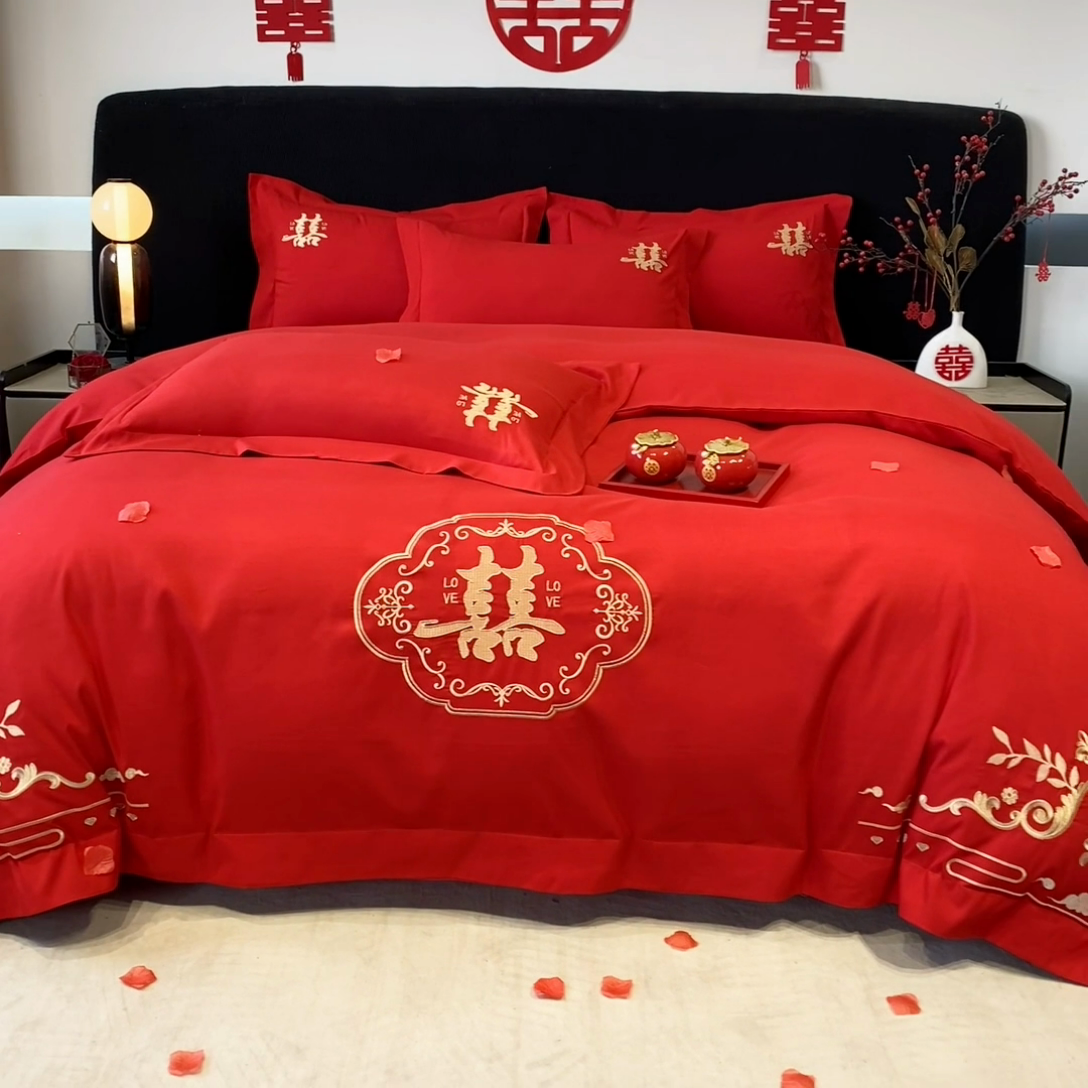 91家纺网 家纺一手货源 找家纺 青柚 2025新款高端婚庆刺绣四件套（标准不低于158加大不低于168以此类推，低价必投不撤销） 喜遇