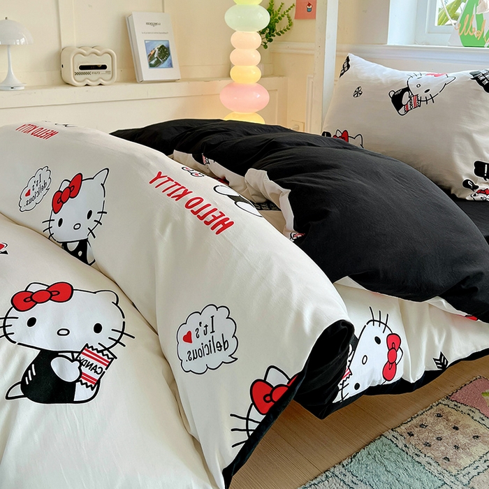 91家纺网 家纺一手货源 找家纺 海岛哥哥 2025新款A类云朵水洗棉三丽鸥正版授权四件套-学生床 三丽鸥-KT与小熊