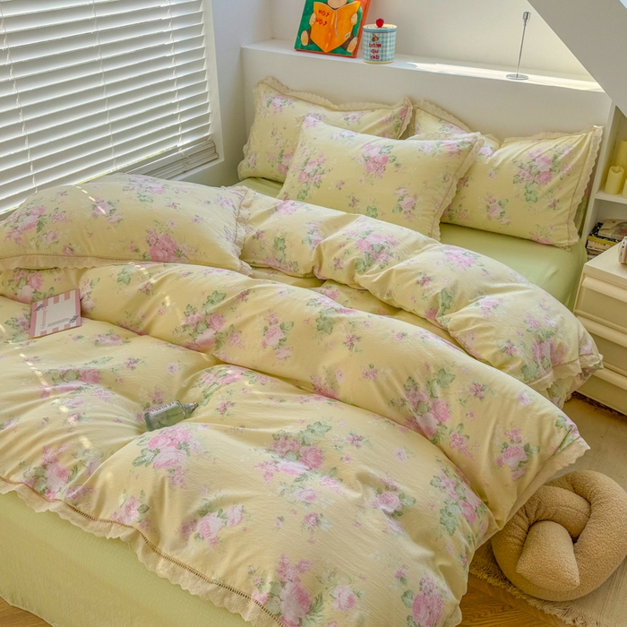 91家纺网 家纺一手货源 找家纺 艾特你 2025新款云感双层纱镂空花边四件套 花边款-安娜花园