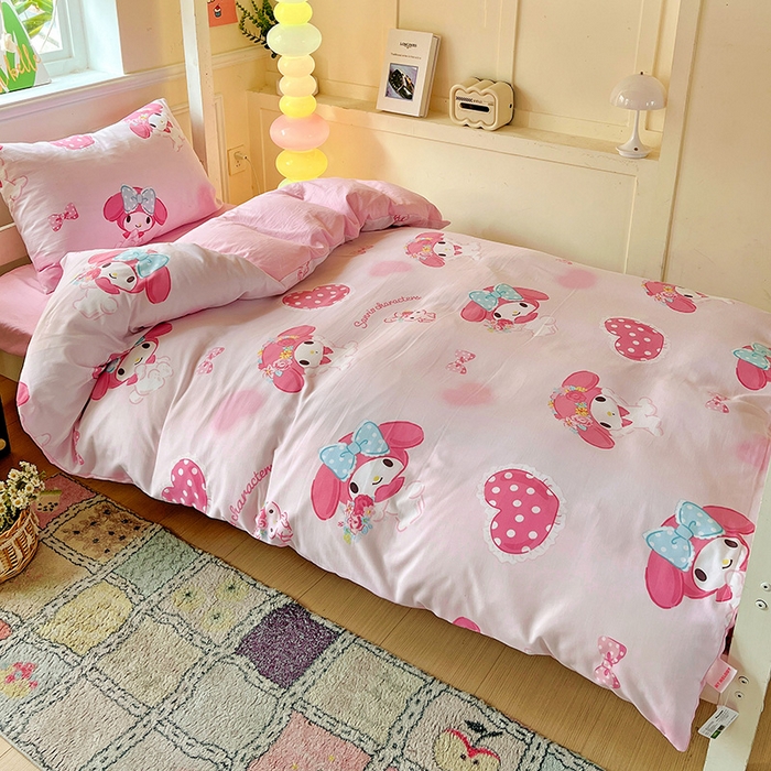 91家纺网 家纺一手货源 找家纺 海岛哥哥 2025新款A类云朵水洗棉三丽鸥正版授权四件套-学生床 三丽鸥-粉粉美乐蒂