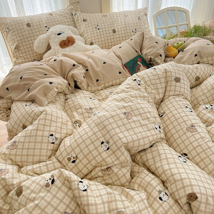 91家纺网 家纺一手货源 找家纺 瑞莱 2025新款开学季全棉纯棉萌趣印花四件套 曲奇小狗