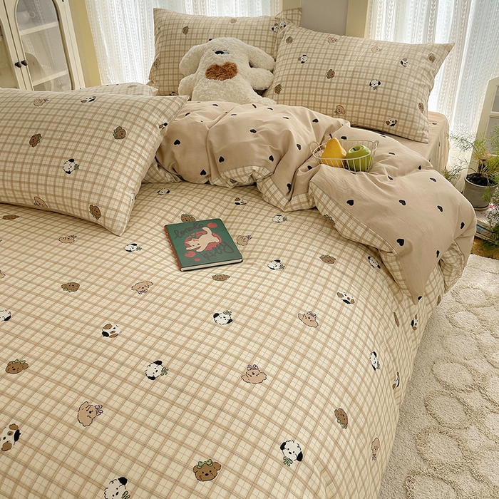 91家纺网 家纺一手货源 找家纺 瑞莱 2025新款开学季全棉纯棉萌趣印花四件套 曲奇小狗