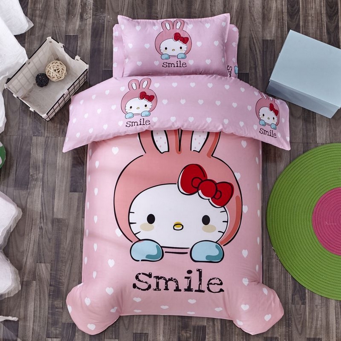 91家纺网 家纺一手货源 找家纺 2025新品全棉大版幼儿园三件套儿童被褥六件套宝宝午睡入园婴儿床床上用品 微笑猫咪