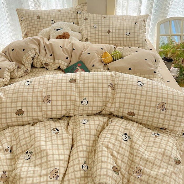 91家纺网 家纺一手货源 找家纺 瑞莱 2025新款开学季全棉纯棉萌趣印花四件套 曲奇小狗