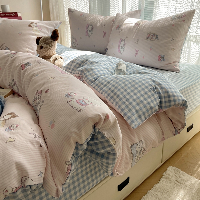 91家纺网 家纺一手货源 找家纺 瑞莱 2025新款开学季全棉纯棉萌趣印花四件套 甜品小狗