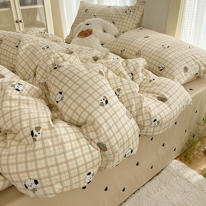 91家纺网 家纺一手货源 找家纺 瑞莱 2025新款开学季全棉纯棉萌趣印花四件套 曲奇小狗