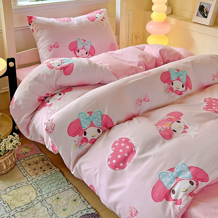 91家纺网 家纺一手货源 找家纺 海岛哥哥 2025新款A类云朵水洗棉三丽鸥正版授权四件套-学生床 三丽鸥-粉粉美乐蒂