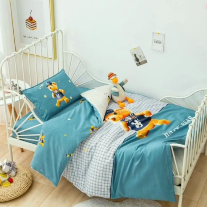 91家纺网 家纺一手货源 找家纺 2025新品全棉大版幼儿园三件套儿童被褥六件套宝宝午睡入园婴儿床床上用品 熊先生