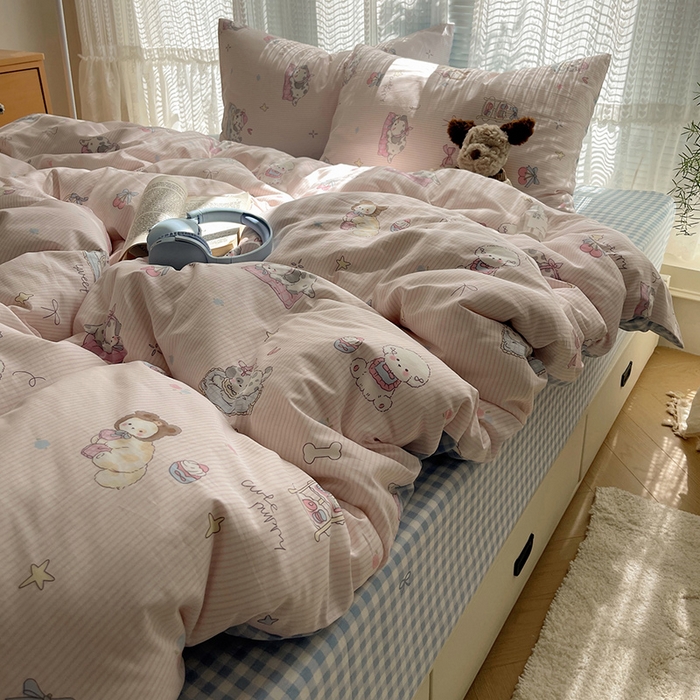 91家纺网 家纺一手货源 找家纺 瑞莱 2025新款开学季全棉纯棉萌趣印花四件套 甜品小狗