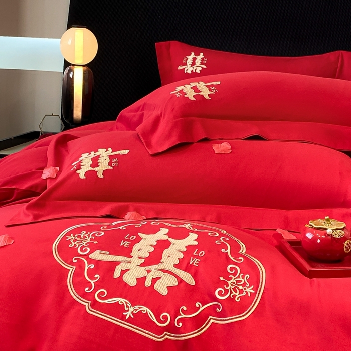 91家纺网 家纺一手货源 找家纺 青柚 2025新款高端婚庆刺绣四件套（标准不低于158加大不低于168以此类推，低价必投不撤销） 喜遇