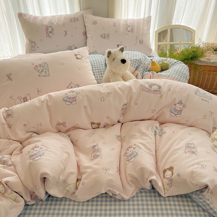 91家纺网 家纺一手货源 找家纺 瑞莱 2025新款开学季全棉纯棉萌趣印花四件套 甜品小狗