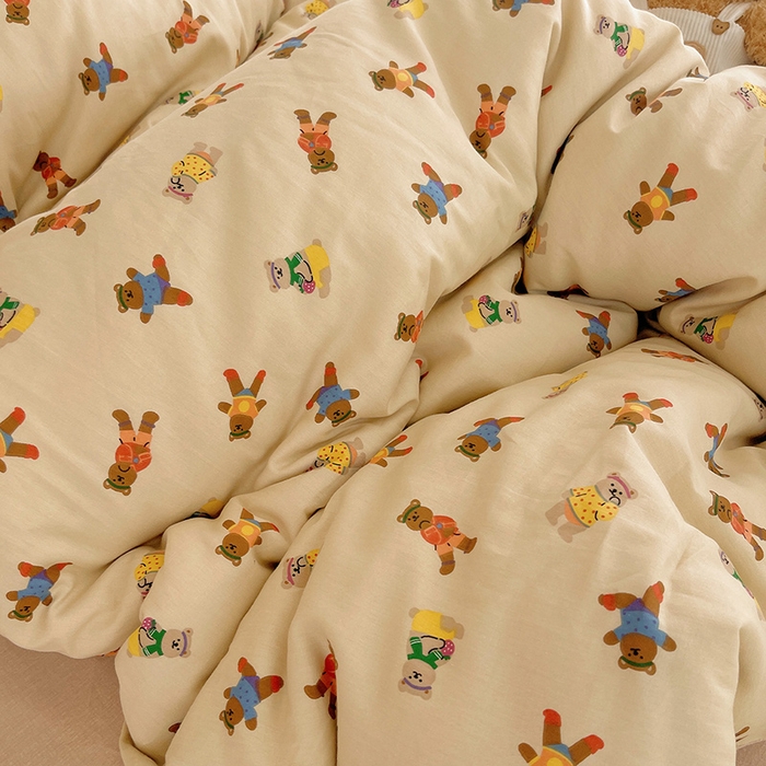 91家纺网 家纺一手货源 找家纺 瑞莱 2025新款开学季全棉纯棉萌趣印花四件套 开心派对