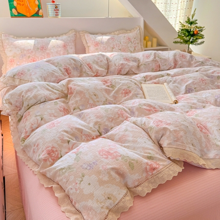 艾特你 2025新款云感双层纱镂空花边四件套 花边款-絮yu