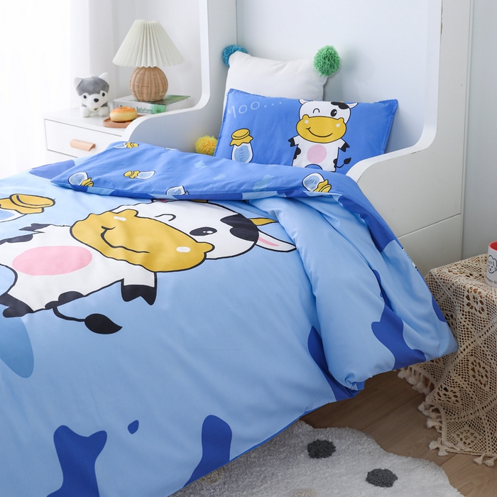 91家纺网 家纺一手货源 找家纺  2025新品全棉大版幼儿园三件套儿童被褥六件套宝宝午睡入园婴儿床床上用品 快乐牛牛