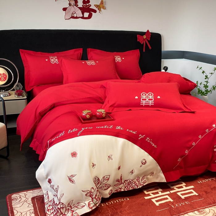 91家纺网 家纺一手货源 找家纺 青柚 2025新款高端婚庆刺绣四件套（标准不低于158加大不低于168以此类推，低价必投不撤销） 余生欢喜