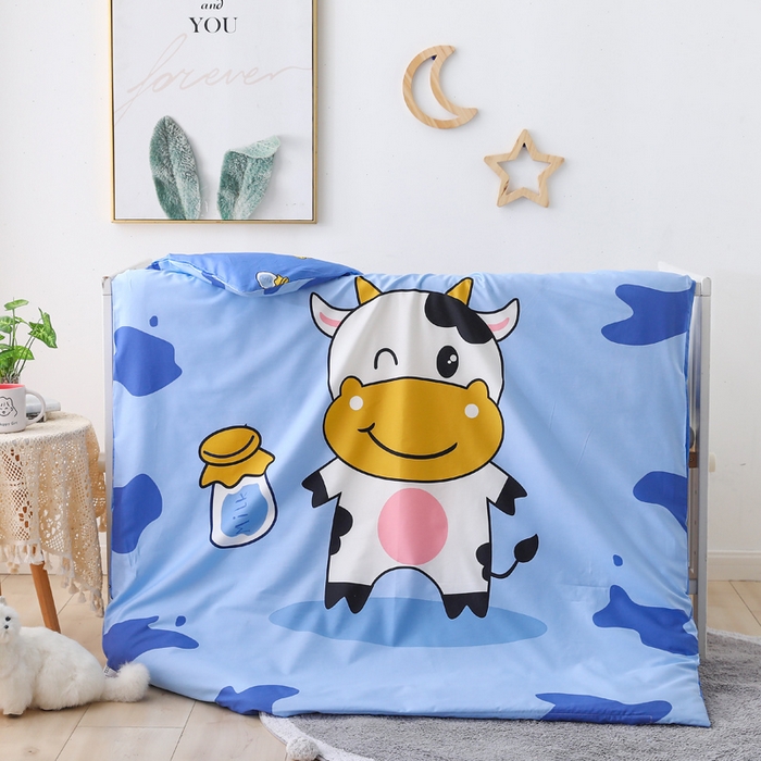 91家纺网 家纺一手货源 找家纺  2025新品全棉大版幼儿园三件套儿童被褥六件套宝宝午睡入园婴儿床床上用品 快乐牛牛