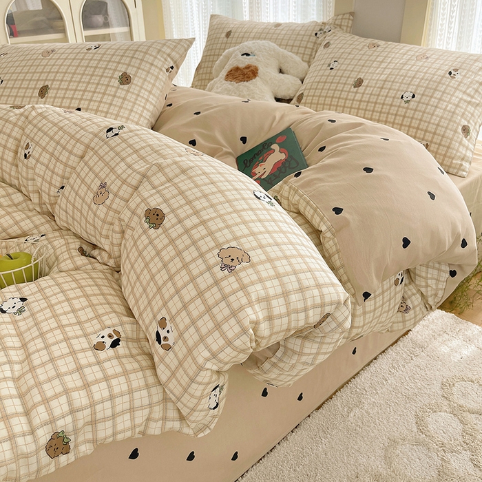 91家纺网 家纺一手货源 找家纺 瑞莱 2025新款开学季全棉纯棉萌趣印花四件套 曲奇小狗