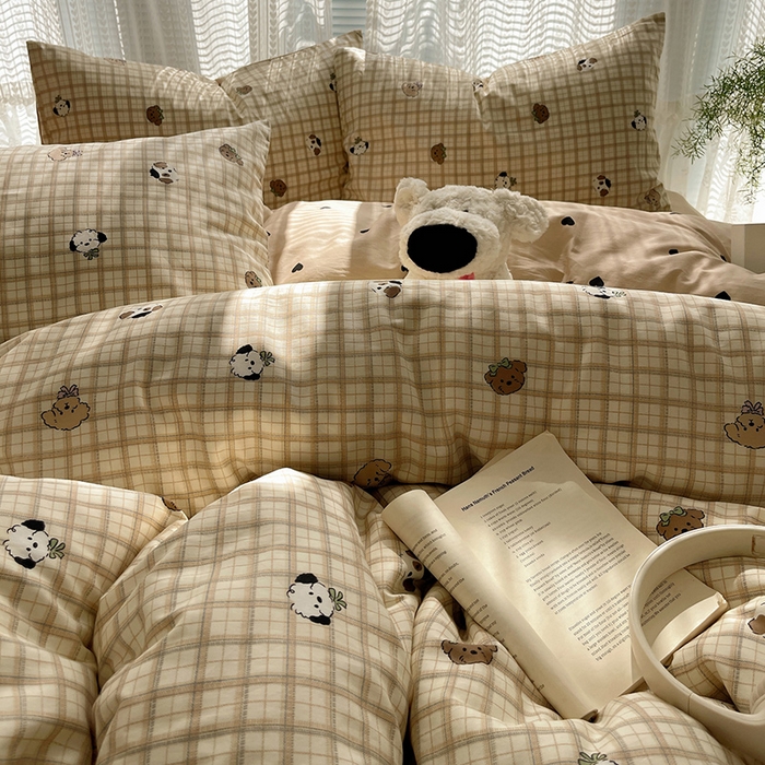 91家纺网 家纺一手货源 找家纺 瑞莱 2025新款开学季全棉纯棉萌趣印花四件套 曲奇小狗