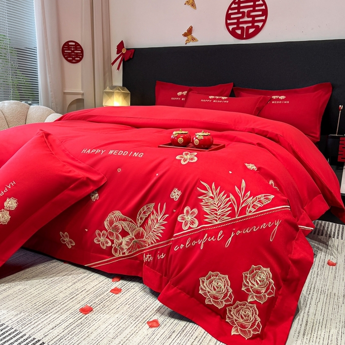 91家纺网 家纺一手货源 找家纺 青柚 2025新款高端婚庆刺绣四件套（标准不低于158加大不低于168以此类推，低价必投不撤销） 卡罗尔