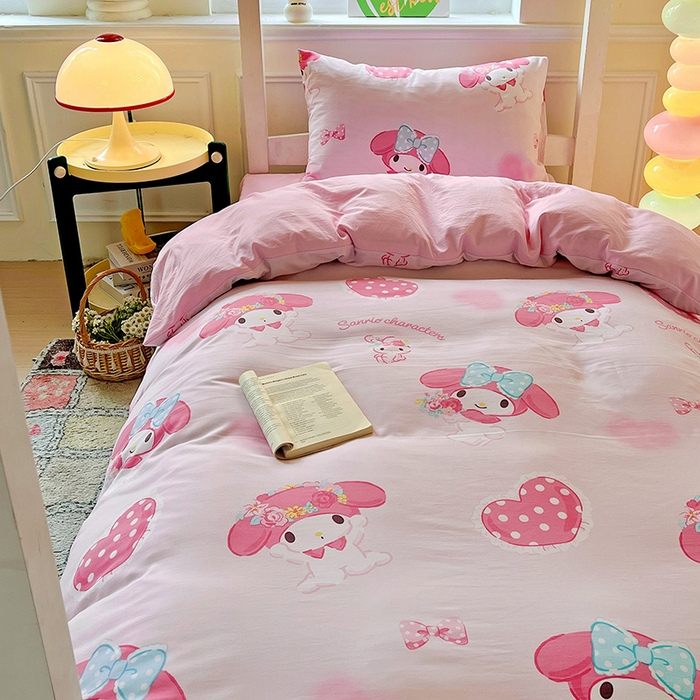 91家纺网 家纺一手货源 找家纺 海岛哥哥 2025新款A类云朵水洗棉三丽鸥正版授权四件套-学生床 三丽鸥-粉粉美乐蒂