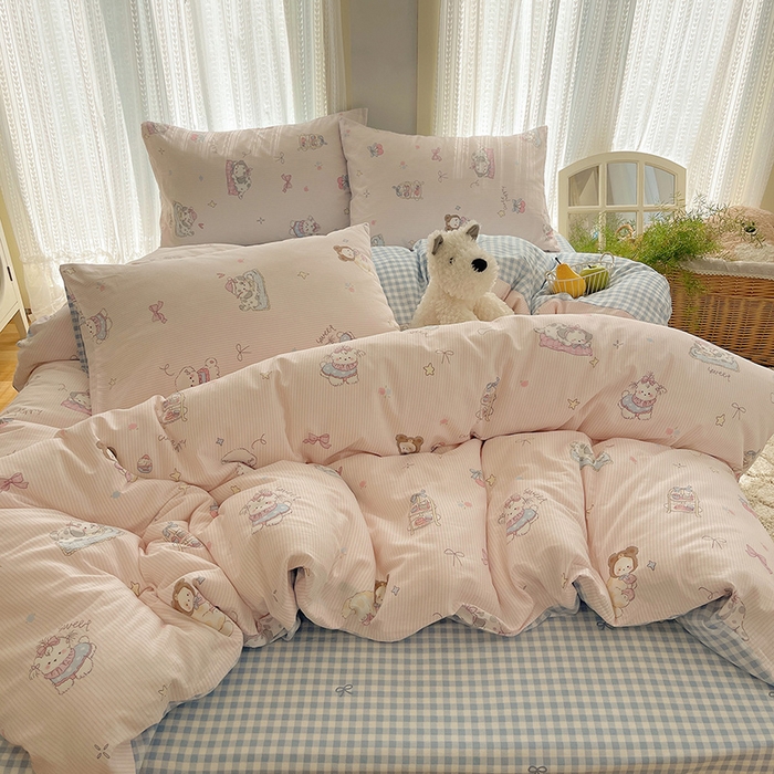 91家纺网 家纺一手货源 找家纺 瑞莱 2025新款开学季全棉纯棉萌趣印花四件套 甜品小狗