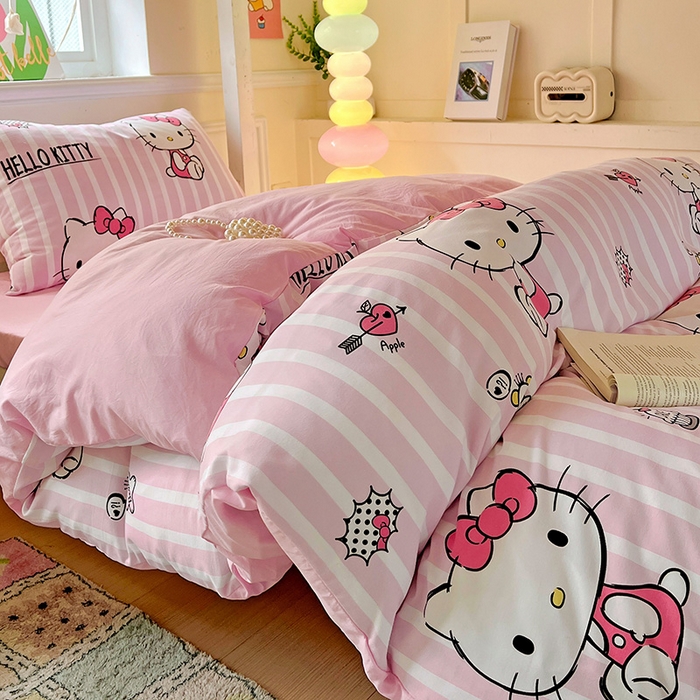 91家纺网 家纺一手货源 找家纺 海岛哥哥 2025新款A类云朵水洗棉三丽鸥正版授权四件套-学生床 三丽鸥-纯真KT