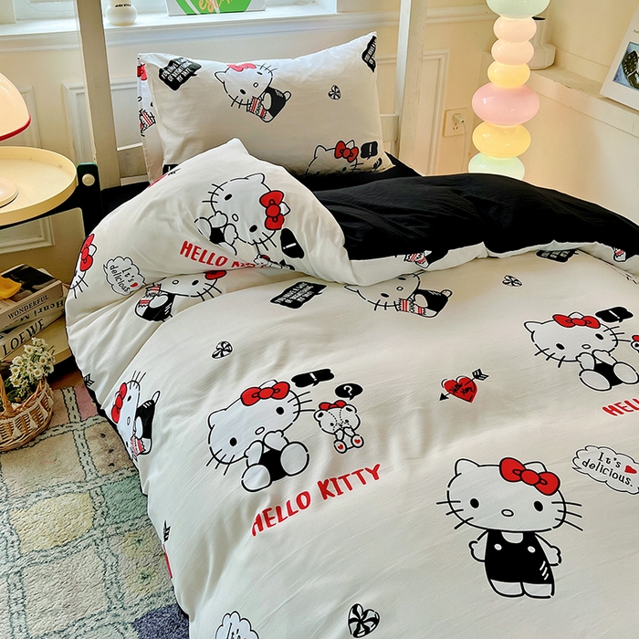 91家纺网 家纺一手货源 找家纺 海岛哥哥 2025新款A类云朵水洗棉三丽鸥正版授权四件套-学生床 三丽鸥-KT与小熊