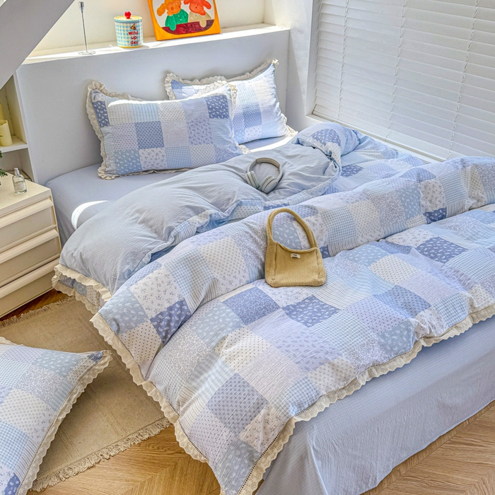 91家纺网 家纺一手货源 找家纺 艾特你 2025新款云感双层纱镂空花边四件套 花边款-半亩花园