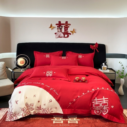 91家纺网 家纺一手货源 找家纺 （总）青柚 2025新款高端婚庆刺绣四件套（标准不低于158加大不低于168以此类推，低价必投不撤销）