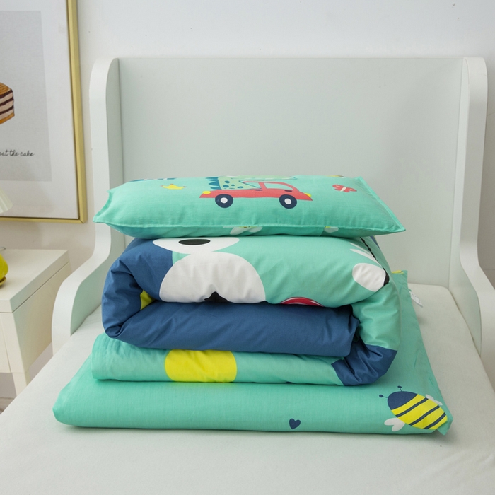 91家纺网 家纺一手货源 找家纺 2025新品全棉大版幼儿园三件套儿童被褥六件套宝宝午睡入园婴儿床床上用品 汽车恐龙