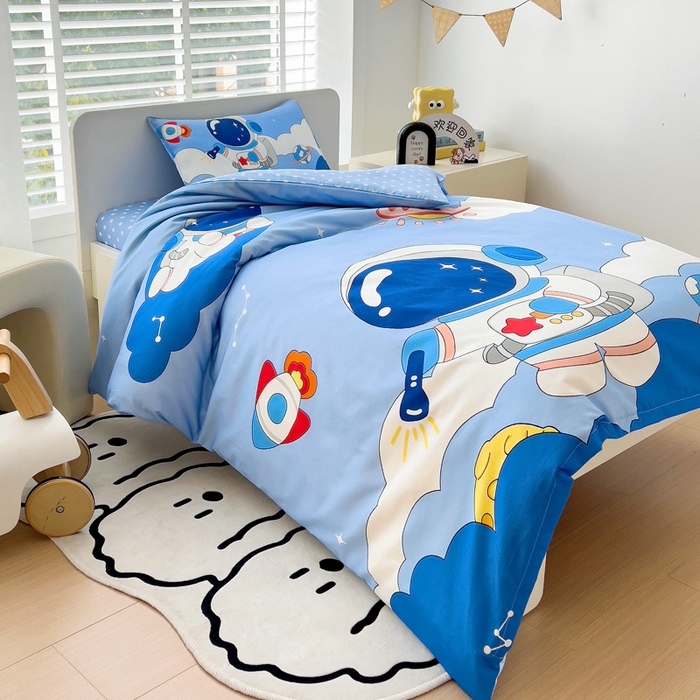 91家纺网 家纺一手货源 找家纺 2025新品全棉大版幼儿园三件套儿童被褥六件套宝宝午睡入园婴儿床床上用品 宇宙探险