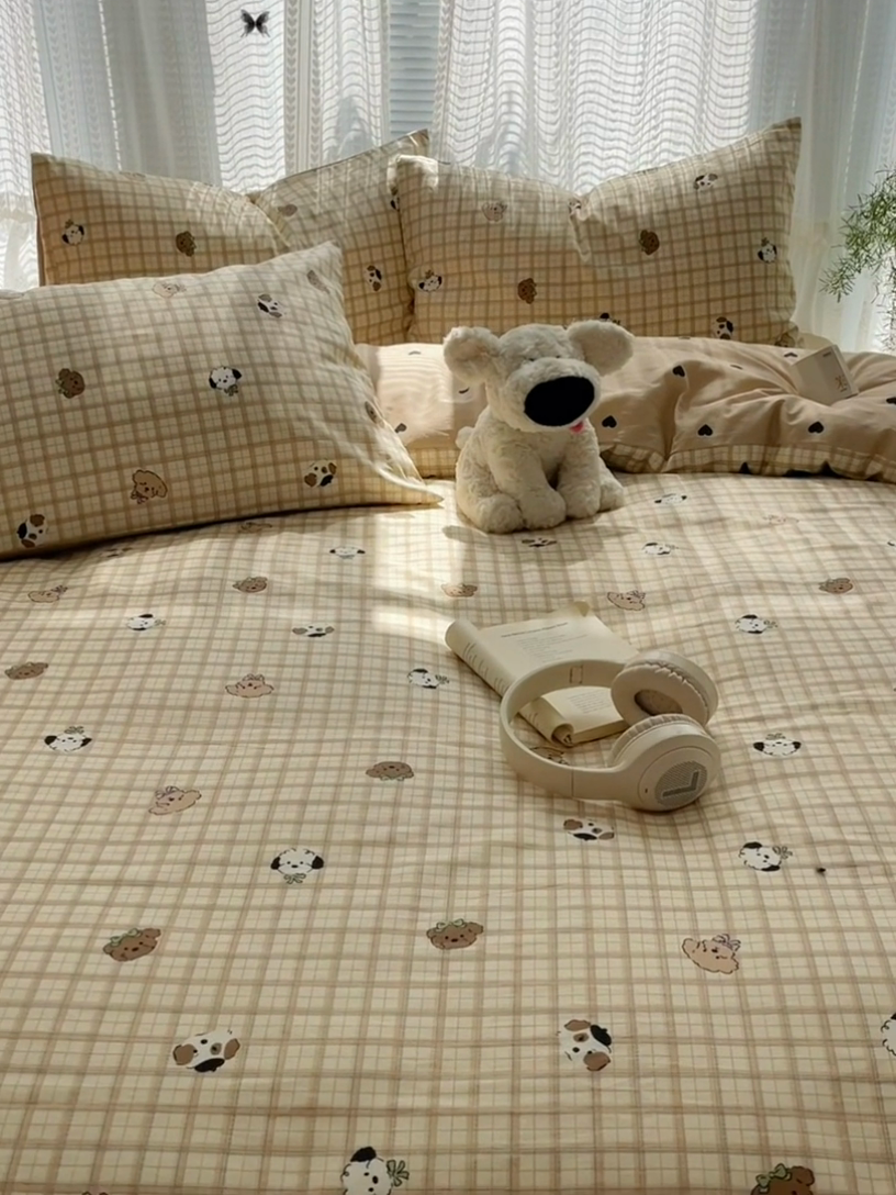 91家纺网 家纺一手货源 找家纺 瑞莱 2025新款开学季全棉纯棉萌趣印花四件套 曲奇小狗