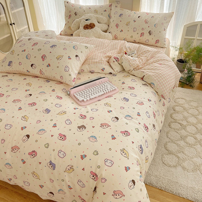 91家纺网 家纺一手货源 找家纺 瑞莱 2025新款开学季全棉纯棉萌趣印花四件套 糖果幼儿园