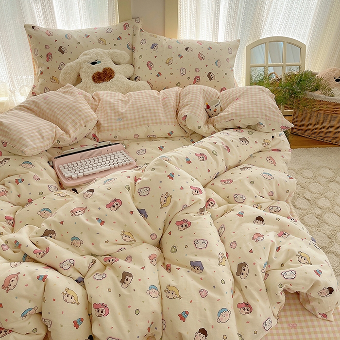 91家纺网 家纺一手货源 找家纺 瑞莱 2025新款开学季全棉纯棉萌趣印花四件套 糖果幼儿园