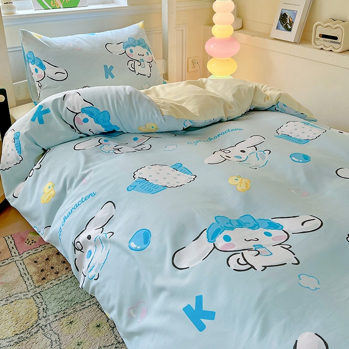 91家纺网 家纺一手货源 找家纺 海岛哥哥 2025新款A类云朵水洗棉三丽鸥正版授权四件套-学生床 三丽鸥-泡泡玉桂狗