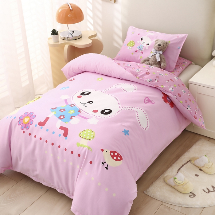 91家纺网 家纺一手货源 找家纺 2025新品全棉大版幼儿园三件套儿童被褥六件套宝宝午睡入园婴儿床床上用品 兔宝宝