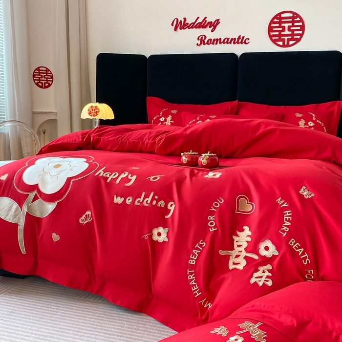 91家纺网 家纺一手货源 找家纺 青柚 2025新款高端婚庆刺绣四件套（标准不低于158加大不低于168以此类推，低价必投不撤销） 平安喜乐