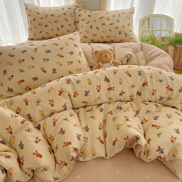 91家纺网 家纺一手货源 找家纺 瑞莱 2025新款开学季全棉纯棉萌趣印花四件套 开心派对