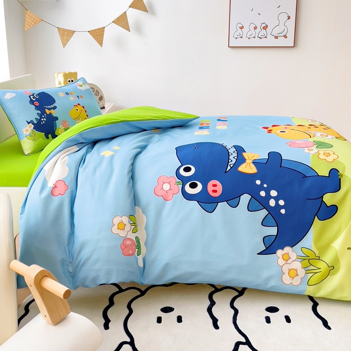 91家纺网 家纺一手货源 找家纺  2025新品全棉大版幼儿园三件套儿童被褥六件套宝宝午睡入园婴儿床床上用品 恐龙花园