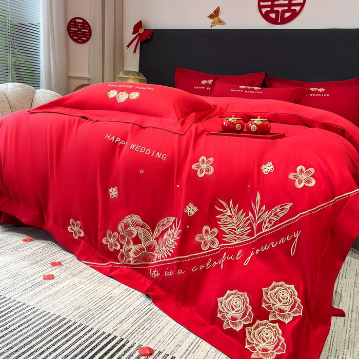 91家纺网 家纺一手货源 找家纺 青柚 2025新款高端婚庆刺绣四件套（标准不低于158加大不低于168以此类推，低价必投不撤销） 卡罗尔